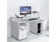 Costway bureau informatique table de bureau en mdf pour ordinateur multi-rangements avec tablette imprimante, tablette à clavier coulissante, 2 tiroir