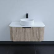 Cuisibane - Meuble salle de bain avec vasque à poser vertigo 90 cm - Chêne clair - Blanc