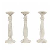 Décoshop26 - Set de 3 bougeoirs chandelier en bois hauteur 35 cm blanc vintage