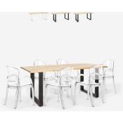 Ensemble 6 Chaises Transparentes Polycarbonate et Table 180x80cm salon salle à manger style Industriel Jaipur l Couleur: Silver