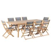 Ensemble table et chaises en bois blanchi 8 places