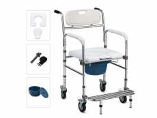 Giantex chaise percée à roulettes seau amovible repose-pieds pliable charge 100kg pour handicapés personnes agés en aluminium