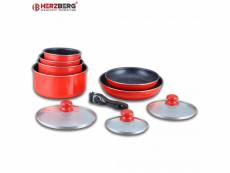 Herzberg hg-5000: batterie de cuisine 10 pièces avec revêtement en marbre rouge