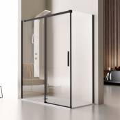 Kassandra - Paroi de douche fixe + Porte coulissante LUNA profil noir mat 100 cm Paroi latérale : 76.5 - 79 cm - Noir