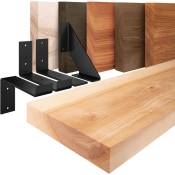 LAMO Manufaktur étagère murale en bois massif, bord régulier, étagère de rangement Industrial, bois naturel / équerre noire 120cm, LWG-01-A-002-120JS