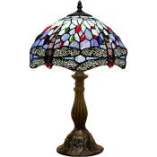 Lampe de table, Tiffany lampe de table en verre coloré bleu libellule lampe de lit 12x12x18 'décoration chambre salon Bureau