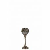 Lana Deco - Photophore en verre sur pied avec ornement de bijoux en métal gris - Gris/Greige