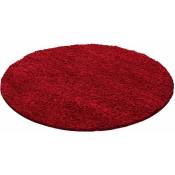 Life - Tapis Rond Shaggy Uni Poils Longs Tapis Salon Chambre (Rouge - 200x200cm)