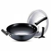 LINGZHIGAN Le noir plat de ménage de fer de Wok ne rouille pas aucun calibre 32m 12.5 de revêtement (Couleur : Gas stove Cooker dedicated)