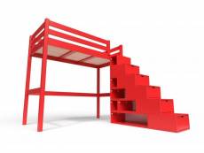 Lit mezzanine bois avec escalier cube sylvia 90x200 rouge CUBE90-Red