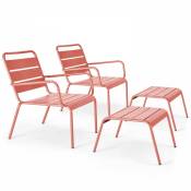 Lot de 2 fauteuils relax avec repose-pieds en métal argile - Palavas - Argile