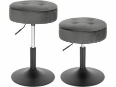 Lot de 2 tabouret de bar bas en velours avec espace de rangement-chaise de bar ronde-gris foncé