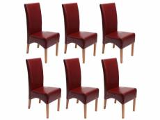 Lot de 6 chaises latina, salle à manger, cuir reconstitué ~ rouge, pieds clairs