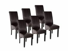 Lot de 6 chaises pieds noir siège de salon cuisine salle à manger design carré élégant marron helloshop26 08_0000087