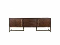 Meuble tv class meuble de rangement console salon design industriel vintage en acier laiton doré et bois acacia 45x60x180cm