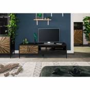 Meuble tv en bois de manguier et de bois de palissandre laqué noir et brun SUN106 - noir