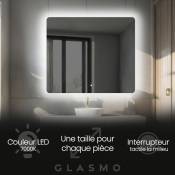 Miroir led Lumineux 50x50 cm Faye - Carré Arrondi de Salle de Bain Mural avec éclairage Blanc Froid 7000K avec Interrupteur Tactile