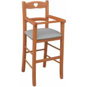Okaffarefatto - Chaise haute en merisier avec assise rembourrée en simili cuir gris tourterelle