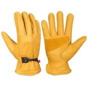 Paire de gants de travail en cuir- Pour hommes - Avec serrage de poignet à balle et ruban adhésif - En fibre de peau de vache, jaune l Debuns