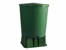 Récupérateur d'eau de pluie rond 500 l + socle + kit raccord chéneau - vert - bellijardin