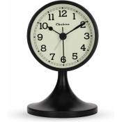 Réveil Analogiqu Noire Silencieux Métal avec Support Amovible Rétro Ancien Horloge de Chevet sans Tic-tac pour Bureau Chambre（Noir）