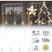 Rideau Lumineux avec 138 LEDs, Arbres de Noël et Étoiles, 220 cm, Blanc Chaud, 8 Fonctions, Fonctionne sur Piles, Décoration de Noël,