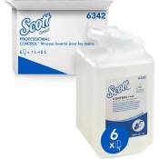 Savon mousse pour les mains pour un usage fréquent Scott Control 6342 - Savon mousse non parfumé pour les mains - 6 recharges x 1 litre de Savon