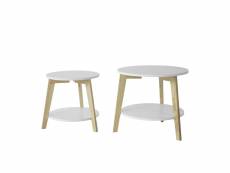 Set de 2-blanc et bois ronde table d'appoint table basse ronde guéridon fbt75-w sobuy®