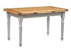 Table à rallonge champêtre en bois massif de tilleul massif, cadre gris antique, plan finition naturelle