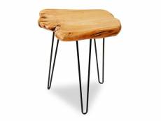 Table basse industrielle design en bois de cèdre et fer forgé avec bords