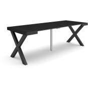 Table console extensible, Console meuble, 220, Pour 10 personnes, Pieds bois massif, Style moderne, Noir - Skraut Home