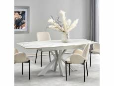 Table extensible contemporaine avec plateau aspect marbre et pied central design blanc en métal horn 849