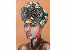 Tableau peinture femme coiffe traditionnelle 100 x
