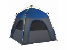 Tente de camping familiale 4 personnes montage instantanée pop-up 4 fenêtres pare-soleil dim. 2,4l x 2,4l x 1,95h m fibre verre polyester bleu anthrac