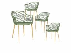 Tressie - lot de 4 fauteuils verts pieds effet bois