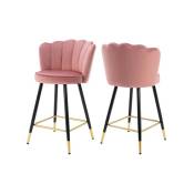 Wahson Office Chairs - Lot de 2 Chaise de Bar Tabouret de Bar en Velours Chaise Haute Cuisine avec Dossier pour Bar, Rose
