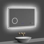 Acezanble 80x60cm miroir lumineux de salle de bain regtanglaire avec Bluetooth, 3 Couleurs, Horloge et Loupe