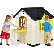 Cabane de Jardin pour Enfant - Table de Pique Nique, Maison Enfant Exterieur -Thème Burger Bar - en Plastique 164x124x132 cm Jaune - Costway