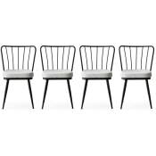 Cotecosy - Lot de 4 chaises Gino Métal Noir et Velours Blanc - Noir / Blanc