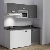 Cuisibane - Kitchenette K55L - 180 cm - emplacements hotte, micro-ondes, frigo et lave-vaisselle-Gris-Nero-évier à droite