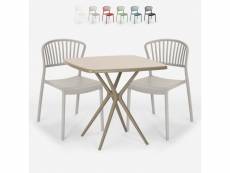 Ensemble table carrée 70x70cm beige et 2 chaises intérieur