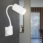 Etc-shop - Applique murale Lampe de chambre, liseuse avec prise, lampe de couloir, bras mobile, spot flexo, métal, blanc, douille GU10, DxH 5,5x43 cm