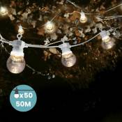 Guirlande Guinguette 50M Cable Blanc - Lampe Guinguette Extérieur 50 Bulbes Transparents - Guirlande Ampoule Exterieur 50M + 3M de Cable Blanc - Blanc