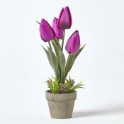 Homescapes - Tulipes artificielles violettes en pot