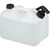 Jerrican d'eau avec robinet, plastique sans bpa, grande ouverture, poignée, 10 litres, noir et blanc - Relaxdays
