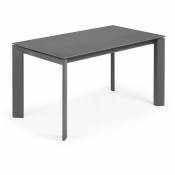 Kave Home - Table de salle à manger extensible Axis rectangulaire 140 (200) x 90 cm en porcelaine Vulcano Ro avec pieds en acier graphite - Gris