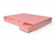 Lit double avec rangement tiroirs cube 140x200 rose pastel LITCUB140-RP