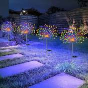 Lot de 4 lampes solaires pour feu d'artifice - 120 LED - 40 fils de cuivre - Pour allée, jardin, jardin, décoration de Noël (coloré)