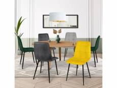 Lot de 6 chaises mila en velours mix color vert x2, gris foncé x2, gris clair, jaune - idmarket