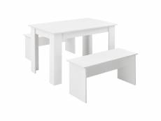 Lot de table et 2 bancs design ensemble de meubles de salle à manger stylé pour 4 personnes panneau de particules mélaminé 110 x 70 x 73 cm blanc [en.